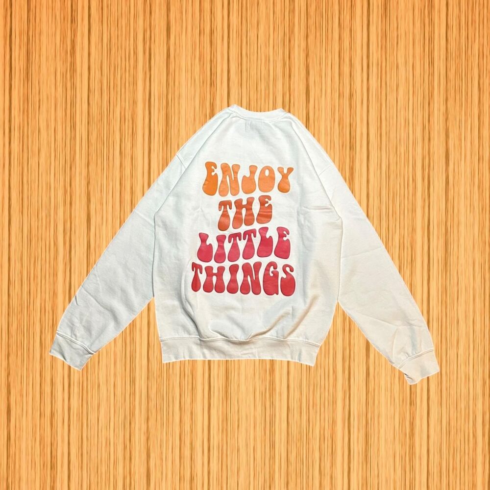 Enjoy the Little Things White Retro Graphic Sweatshirt